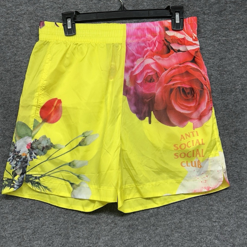 Anti Social Social Club Floral Print Yellow Athletic Shorts Men's Size‎ M